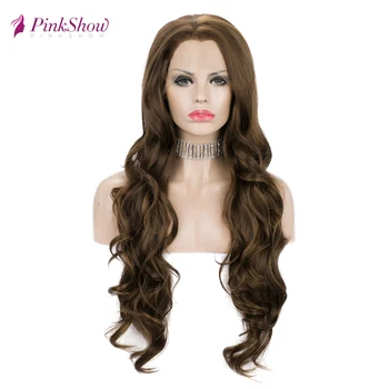 

Pinkshow Brown Wig Long Synthetic Lace Front Wig Natural Wavy Heat Resistant Fiber Wigs For Women Cosplay Wig