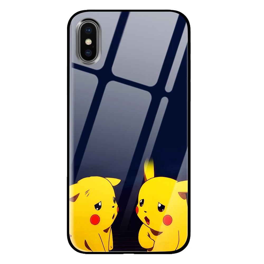 Пикачуэ лицо для iPhone 5 5S 6 6s 7 8 Plus X XS XR 11 Pro макс. закаленное стекло чехлы - Цвет: 12