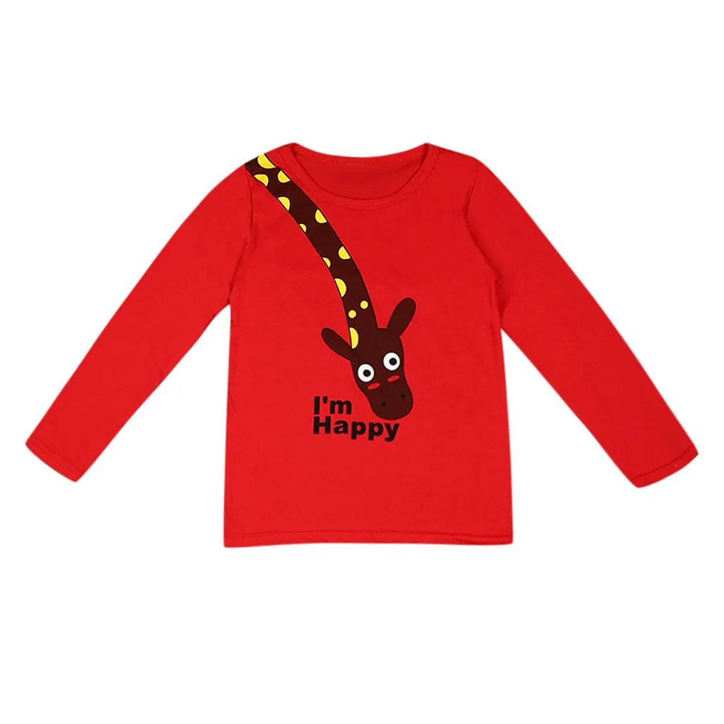 Детский свитер для мальчиков и девочек; Осенняя футболка с рисунком жирафа; свитер с длинными рукавами; пуловер; детская одежда;# BL2 - Цвет: Красный
