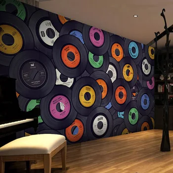 

Restaurant Clubs KTV Bar Modern Personality 3D Wall Mural Photo Wallpaper Color Circle Cartoon Home Decor Papel De Parede Fresco