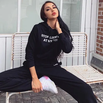 

English Printed Hooded Women 2020 Autumn and Winter European and American New Style Cool Pullover Loose Casual
