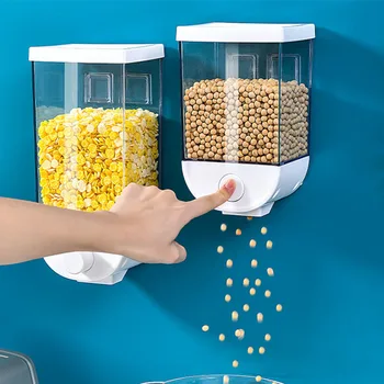 

1 Pcs Kitchen Food Storage Box Transparent Bean Rice Storage Container Wall-Mounted Push-Type Food Storage Tank Sealed Container