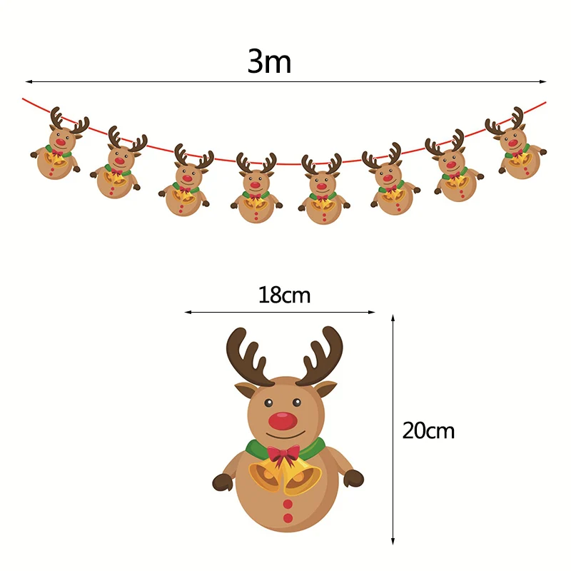 3 м Рождественское украшение Баннер Санта Клаус Снеговик Олень Рождественское дерево носок звезда настенный Бумажная гирлянда для нового года Рождество украшения - Цвет: G04 elk