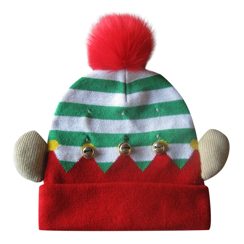 Веселый Рождественский Женский Цветной СВЕТОДИОДНЫЙ легкий вязаный головной убор для унисекс шапочки Hairball зимняя теплая шапка мужская шапка рождественские подарки
