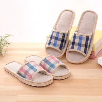 

Women's Fashion Casual Couples Gingham Home Slippers Indoor Floor Flat Shoes Flat Sole Ladies Casual Soft summer Female