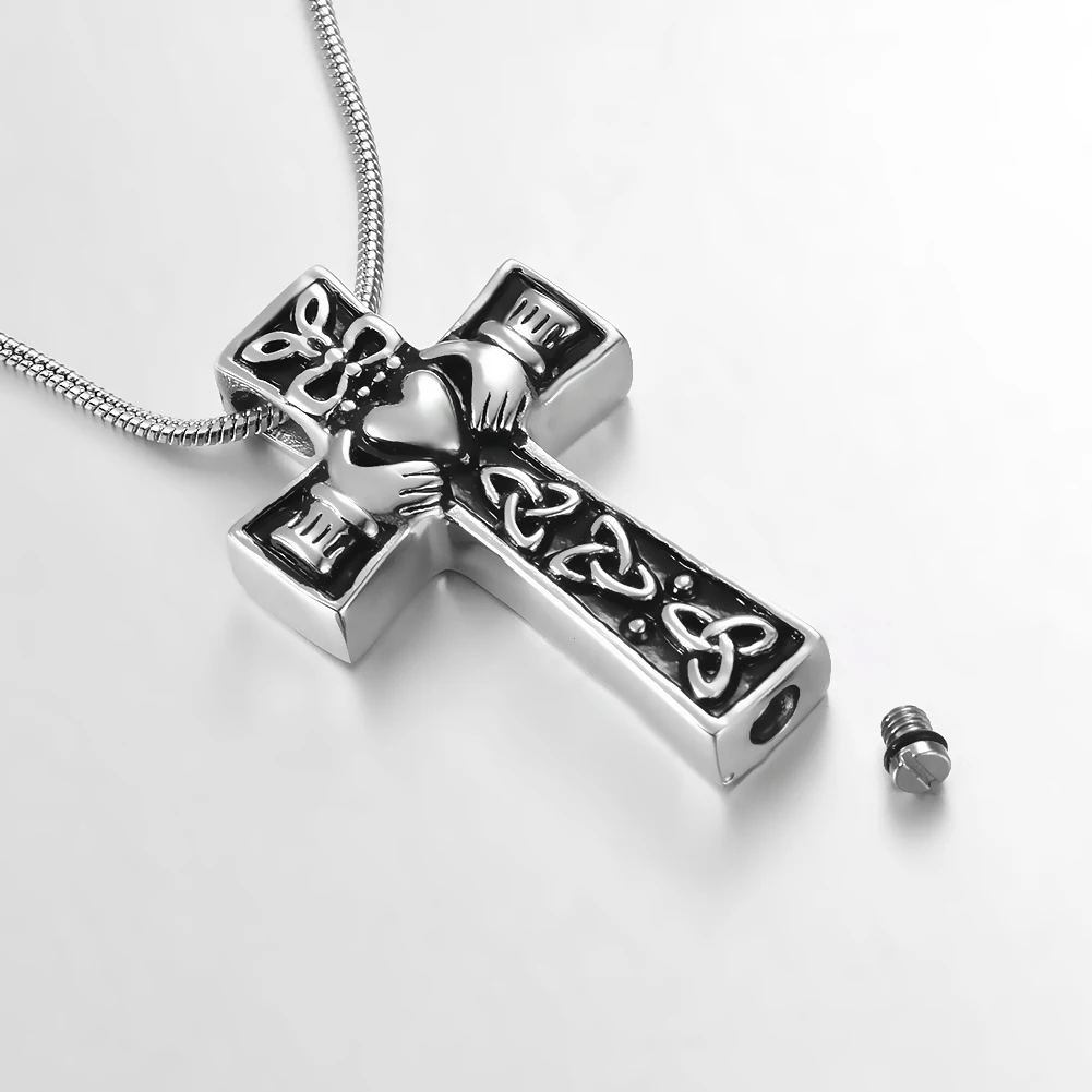 Stainless Steel Vintage Cross Heart  Cremation Ashes Urns Necklace Openable Memorial Keepsake Pendant Jewelry Dropshipping 4