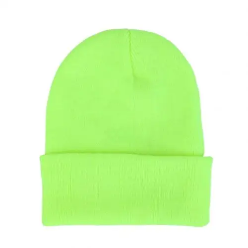 Fluorescent Green Зимние шапки для женщин, Новые Вязаные шапки, одноцветные милые шапки для девочек, осенние женские шапки, теплые шапки, женские повседневные Шапки - Цвет: Fluorescent Green