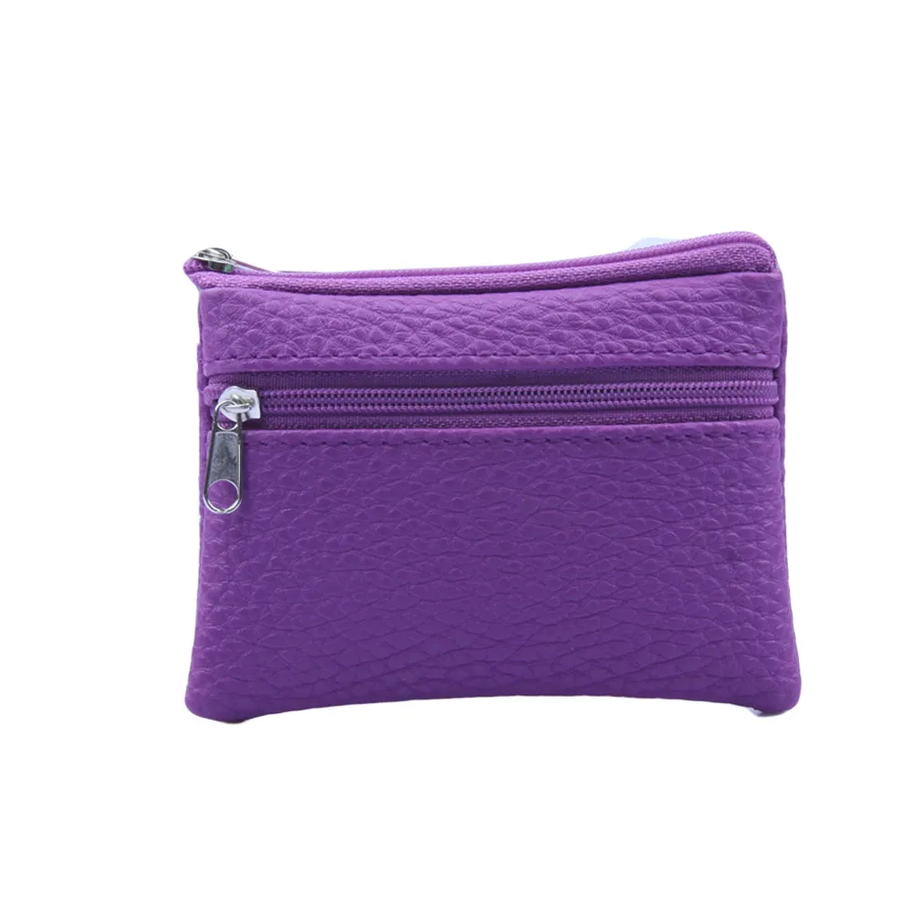 Molave Wallet Men Women Card Coin Key Soft Holder Zipper Leather Wallet Pouch Bag Purse Fashion Soild Mini Coin Holders carteira - Цвет: Light Purple