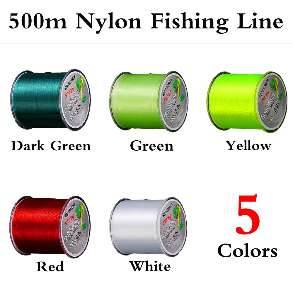 500m Fishing Line 2.64LB-39LB Fluorocarbon Coating Treatment Process Carbon  Surface Nylon Line for Freshwater Saltwater Fishing