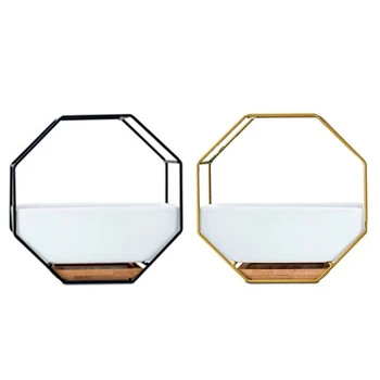 

2 Piece Minimalist Octagonal Geometric Wall Hanging Table Succulents Ceramic Flower Pot Bamboo Tray Iron Frame Set Crafts Gifts