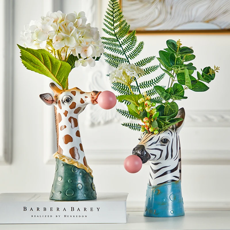 

Home Decor Resin Cartoon Animal Head Vase Succulents Flower Pot Coffee Shop Showcase Blowing Bubbles Animal Vase Christmas M69