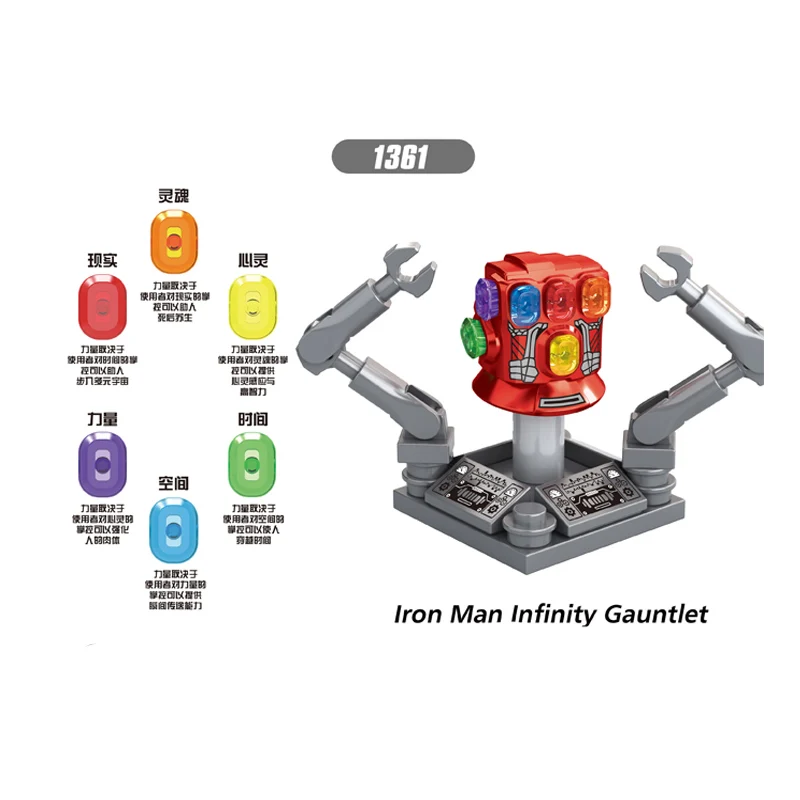 

20pcs XH1361 Building Blocks Avengers 4 Infinity Gauntlet With Power Stones Thanos Gloves Vision Bricks For Kids Gift Toys