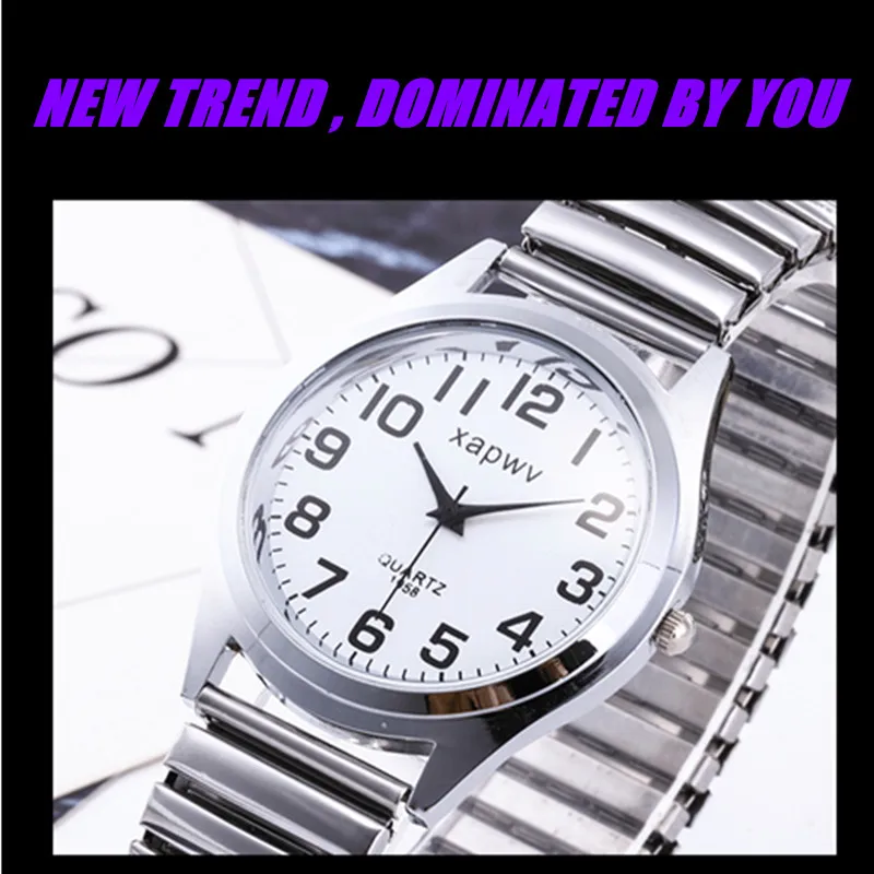 Новые модные с эластичным ремешком Мужские и женские повседневные Простые часы стальной ремень пара кварцевых часов