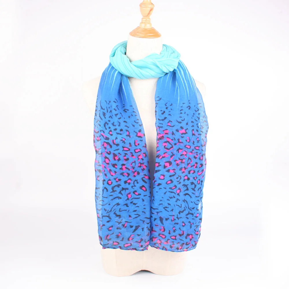 Spring And Summer Autumn Europe And America Hot Selling Women's Silk Scarves Gradient Leopard Figure Printed Voile Scarf Lo