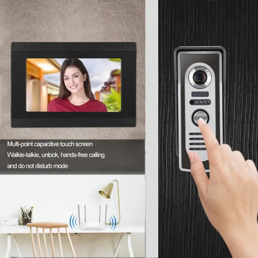 1V2 7inches IR WIFI Video Doorbell Visible Intercom APP Camera 1080P 100-240V door bell camera