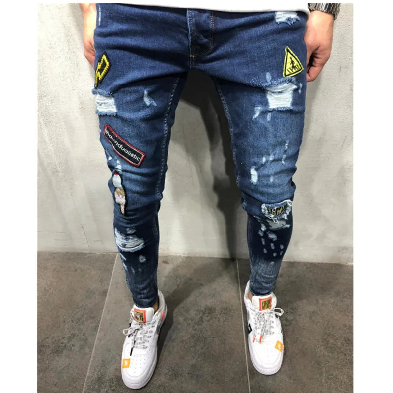 Горячая новинка мужские эластичные рваные обтягивающие байкерские джинсы с