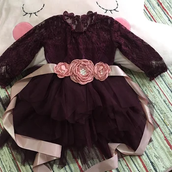 

Xmas Kids Lace Cake Dress for Girls Vintage Full sleeve Fall Layered Gauze Vestido With Belt Ins Boutique Outfit for Birthday