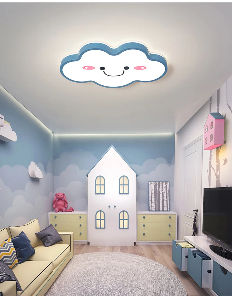 Потолочный светильник для детской комнаты, светильник для спальни со смайликом, облачный светильник, металлический потолочный светильник голубого цвета для кухни, светодиодный светильник