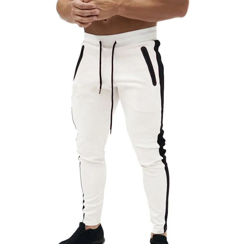 

Men 2019 Fashion Sweatpants Casual Color Side Stripe New Fitness Trousers Stitching Elastic Soft Slim Fit Sports Pencil Pants