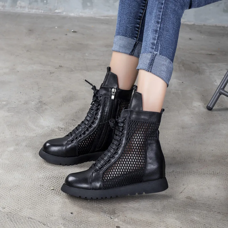 Сандалии женские из натуральной кожи босоножки на танкетке высокий каблук