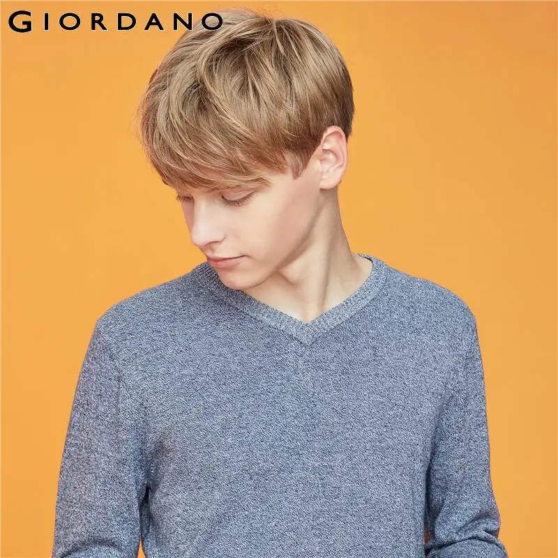 Giordano мужские свитера с v-образным вырезом, длинный рукав, вязаный пуловер, мужской хлопок, Soild, цвет Medim, толщина, мягкий, Sueter Hombre 32059802