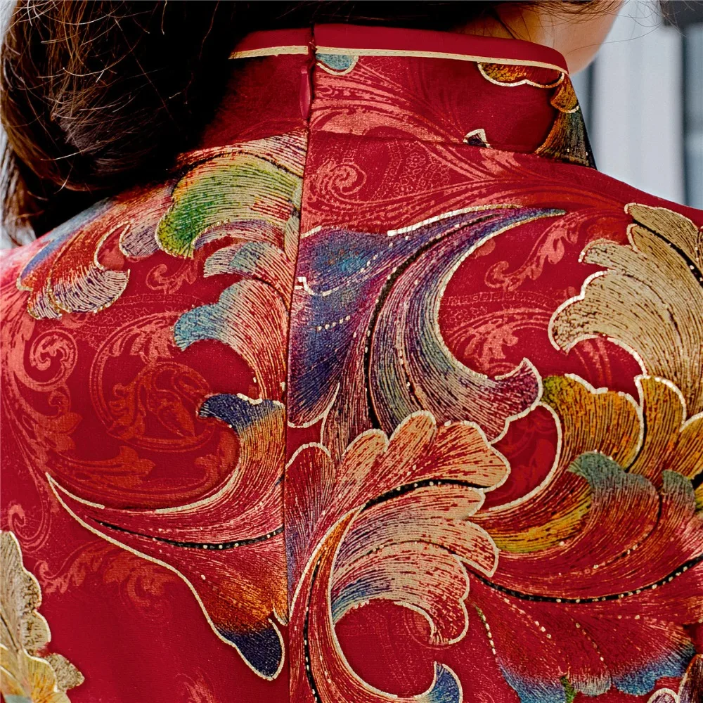 Шанхай история до колена цветочный принт китайский Cheongsam 3/4 рукав бархат Qipao 2 цвета