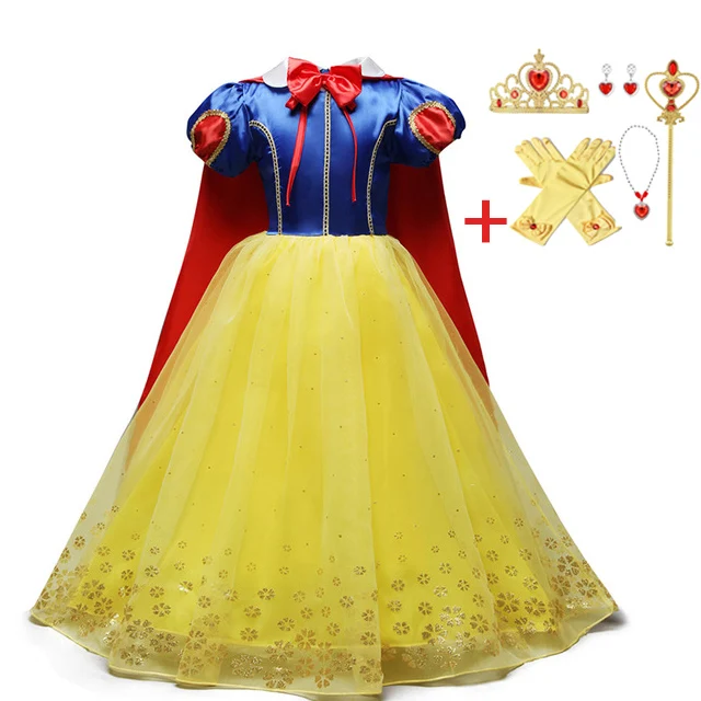 Рождественское платье Белоснежки с длинным плащом; Детские платья для девочек; костюмы на Хэллоуин; вечерние платья принцессы Эльзы; одежда для фантазий