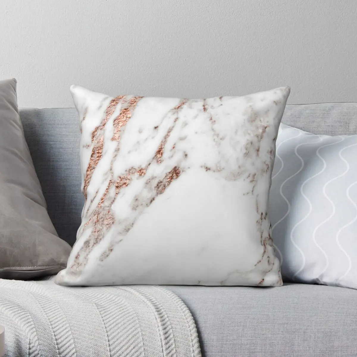 

Rose Gold Vein Marble Square Pillowcase Polyester Linen Velvet Printed Zip Decor Sofa Cushion Case 45x45