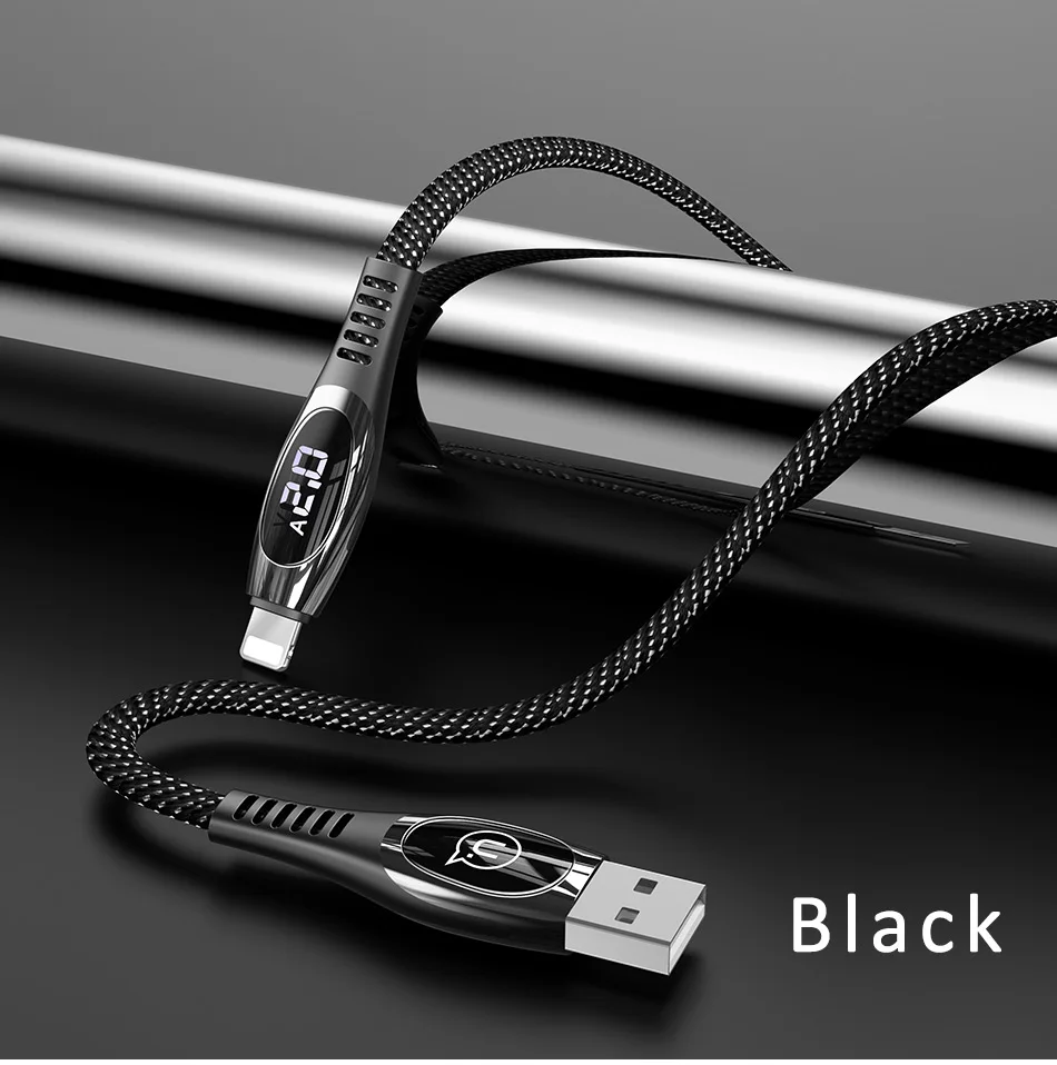 USAMS USB кабель для iPhone X XS XR XS Max 8 7 6 6s Plus кабель для мобильного телефона 2A быстрое зарядное Освещение кабель с цифровым дисплеем