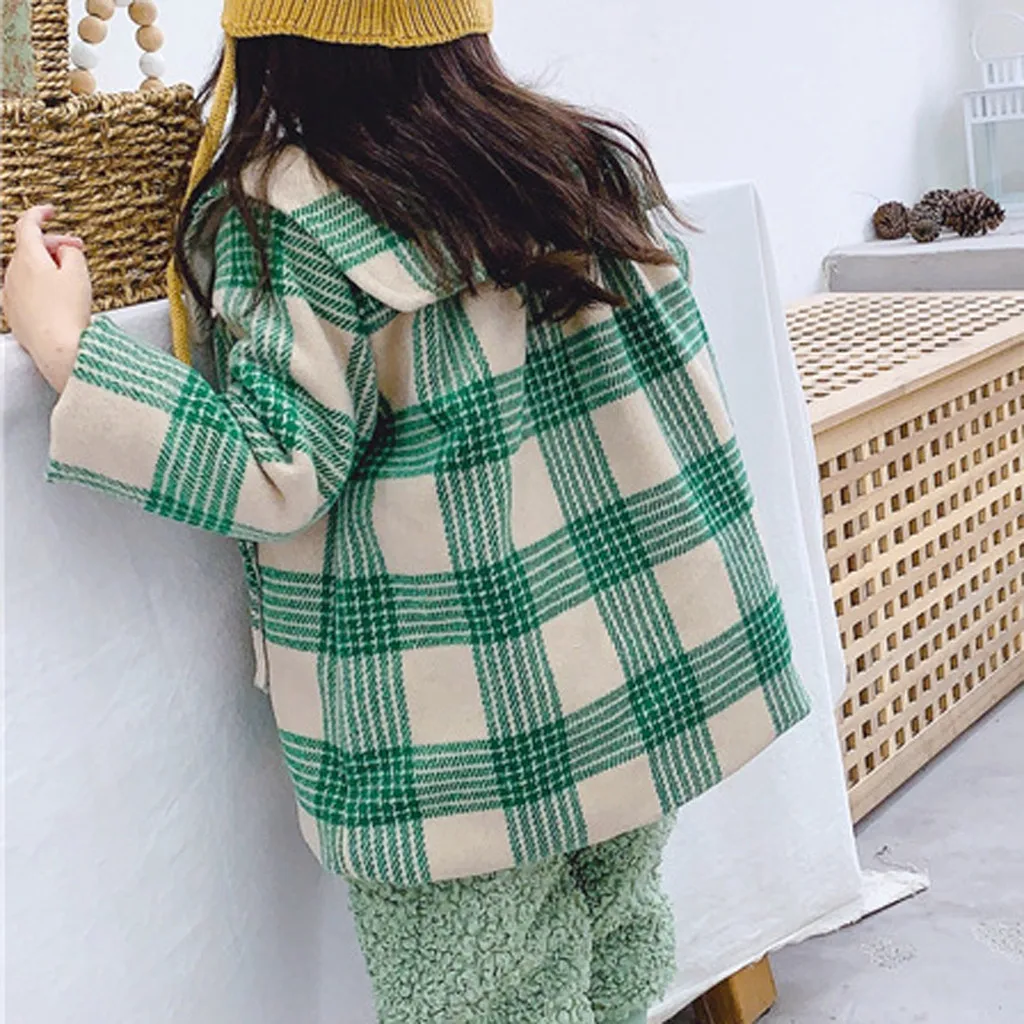 SAGACE Winter Baby Girl Coat Plaid Wool Jackets For Kids For Christmas Cute Winter Button Jacket Outwear Toddler Girl Coats