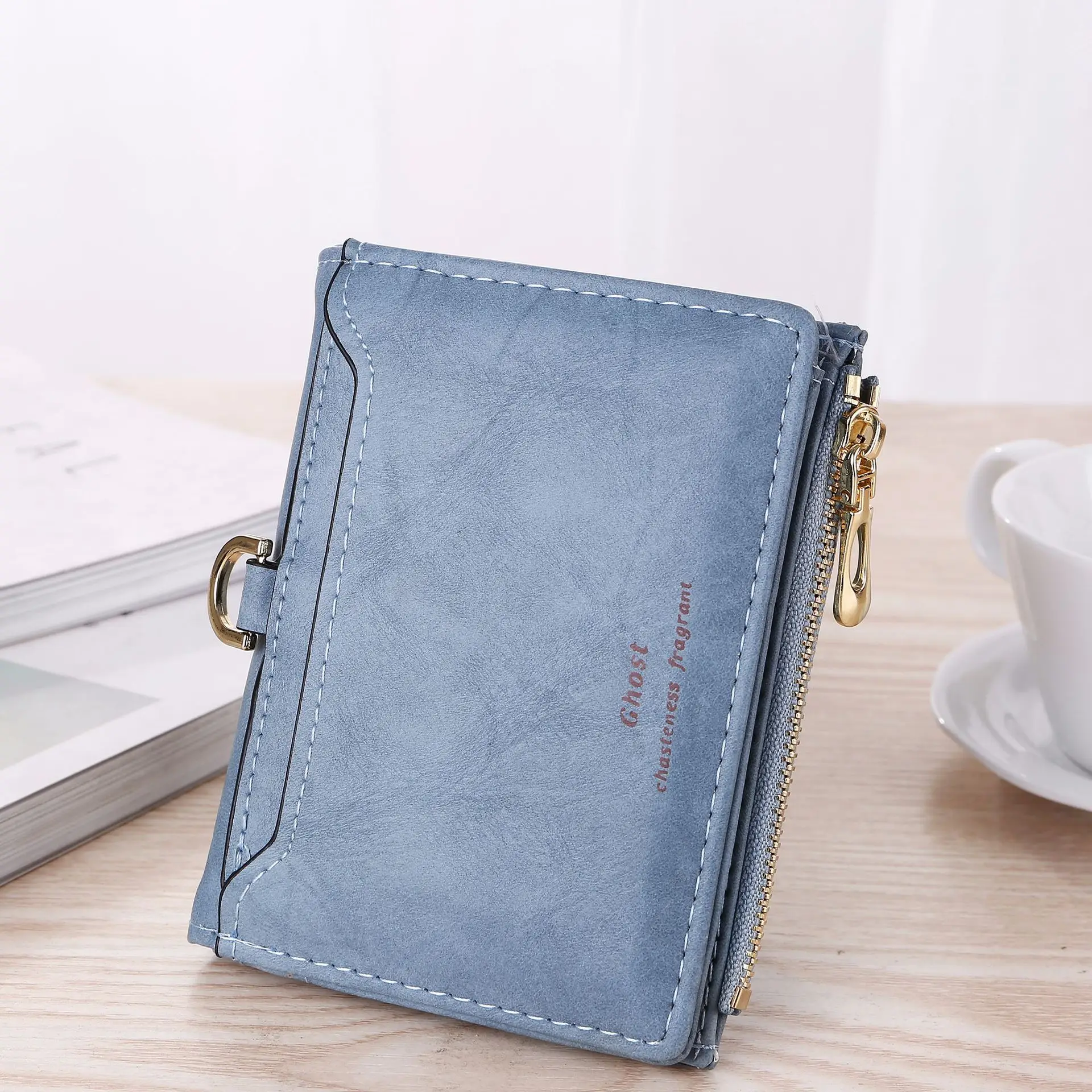 Blue Женский кошелек, женский короткий кошелек на молнии из искусственной кожи, кредитный держатель для карт женская сумка кошелек, винтажная сумка с надписью Carteira mujer - Цвет: Blue