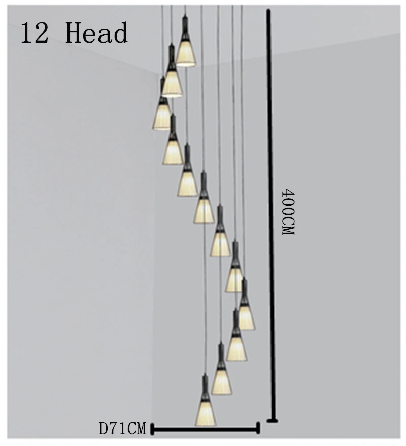 12Head D71CMx400CM Скандинавское дуплексное здание гостиной люстра промышленный ветер простой креативный лестничный светильник квартира прыжок слой длинная люстра - Цвет корпуса: 12Head D71CMx400CM