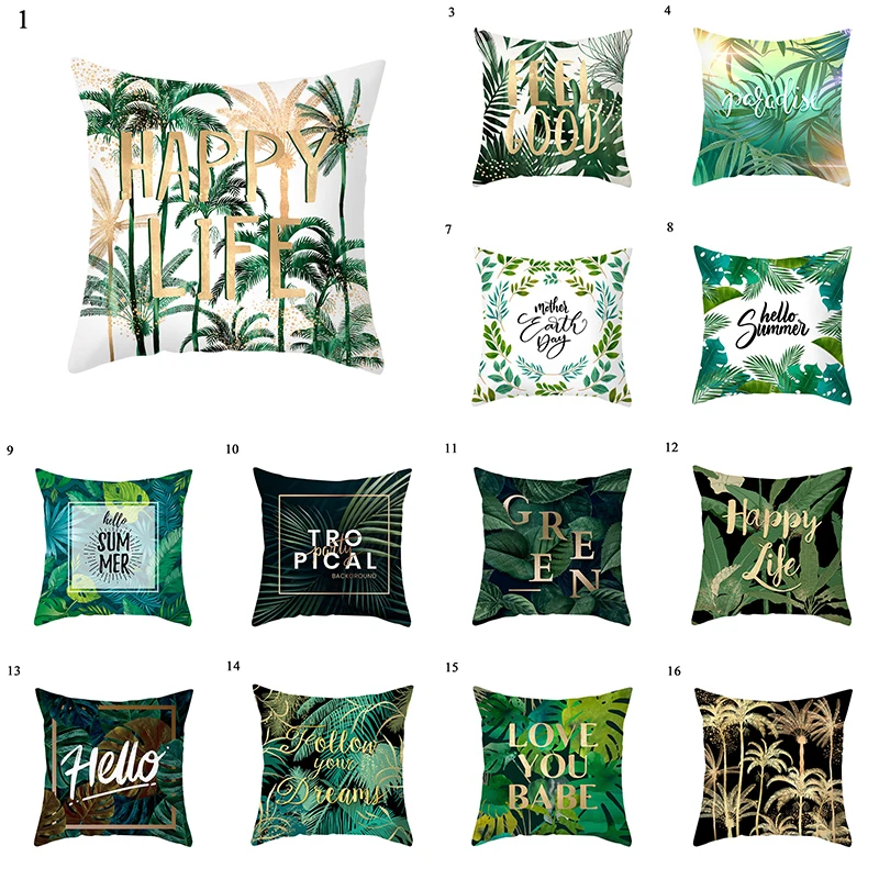 Decorative Cushion Cover Nordic Style Pillowcase Tropical Botanic Leaves 45*45 Green Leaf Throw Pillow Case | Дом и сад