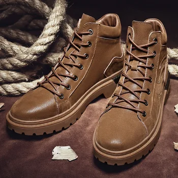 

Autuspin Comfortable Leather Men's Boots Fashion Leisure Shoes Men Classic Design Platform Retro Ankle Boot Lace-up Casual Shoe