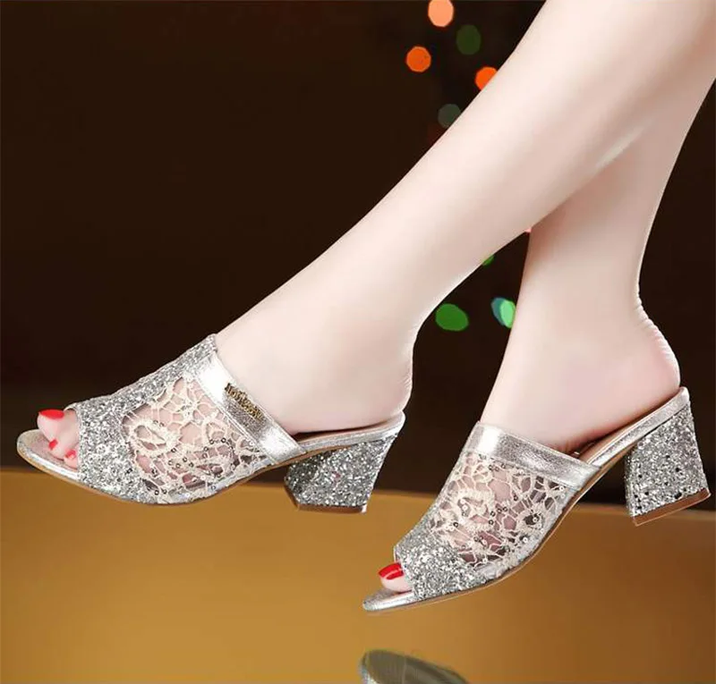 Большие размеры 34-43; женская обувь; босоножки на высоком каблуке с открытым носком; Серебристые свадебные туфли; туфли-лодочки с вышивкой; женские босоножки; Zapatos mujer; 6322N