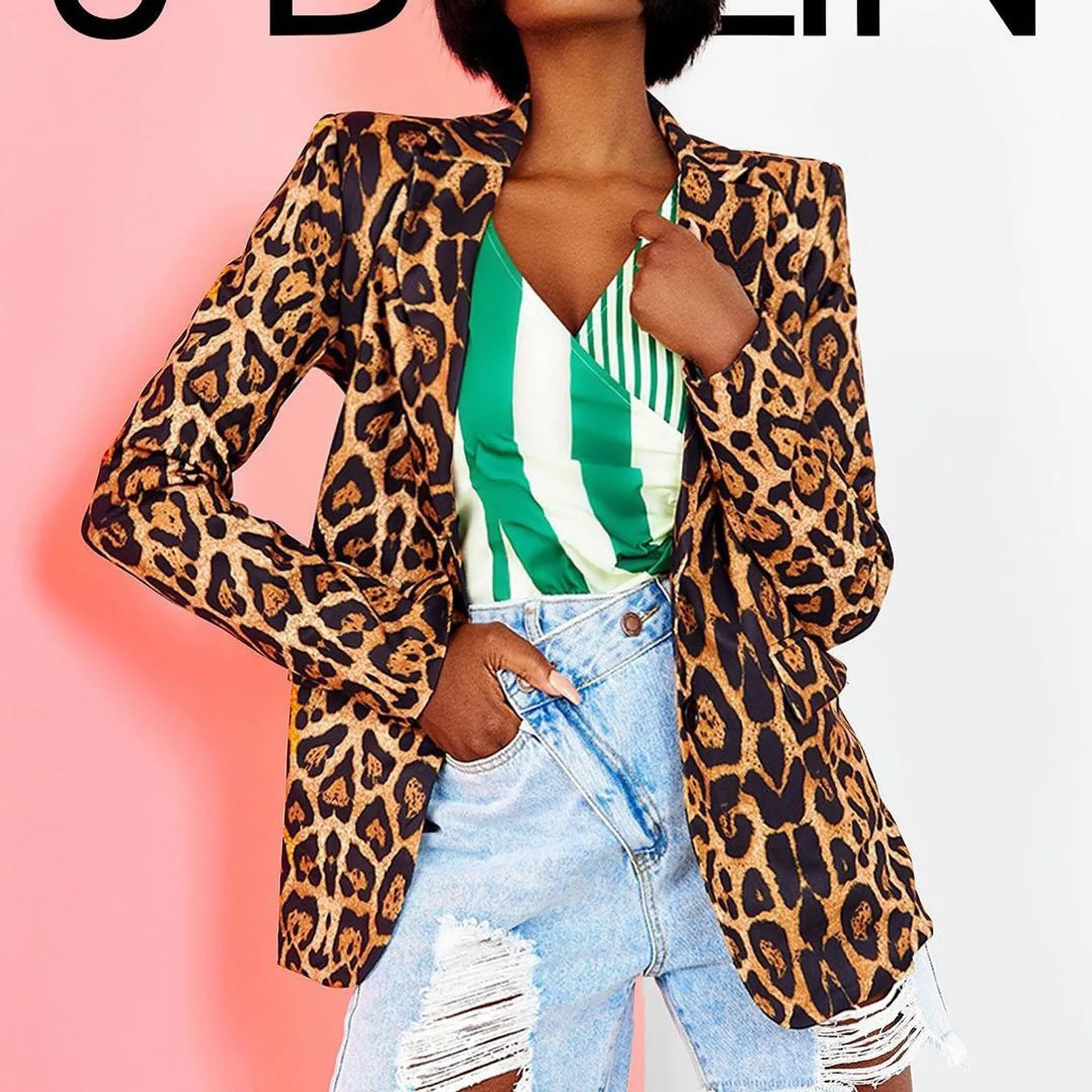 2021 Blazer Women Oversized Long Sleeve Suit Casual Leopard Print Short Single Button Jacket Autumn Winter Long-sleeved Top 2