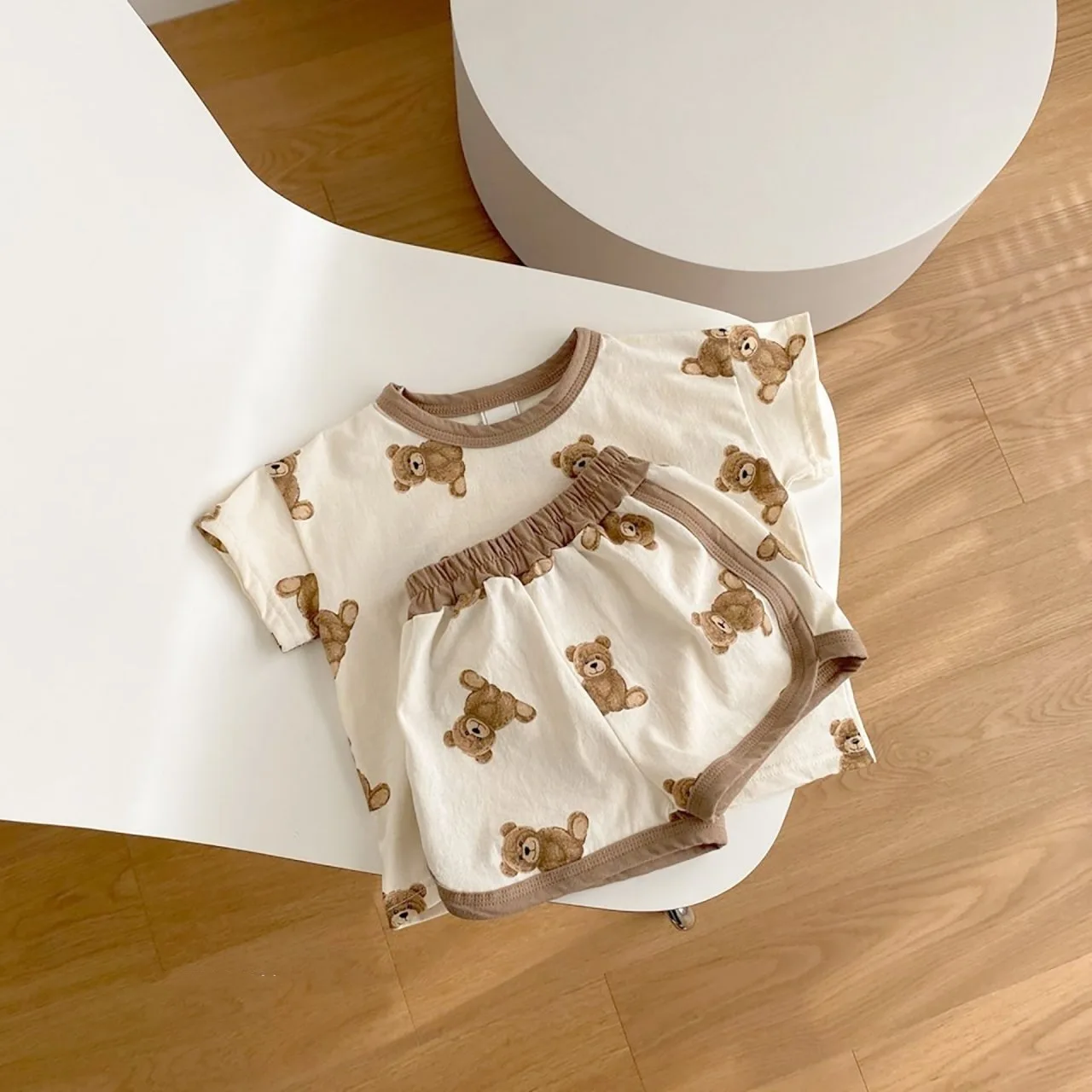 2022 Summer New Infant Baby Boy Cartoon Bear Printed Pattern Casual Short Sleeve Tops + Toddler Girl Breathable Shorts 2pcs Set Baby Clothing Set classic