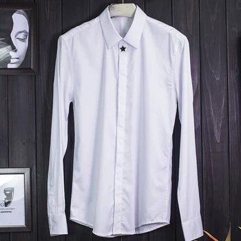 

New men's shirt high quality man fashion casual metal five star men's long sleeve European American style business nightclub top