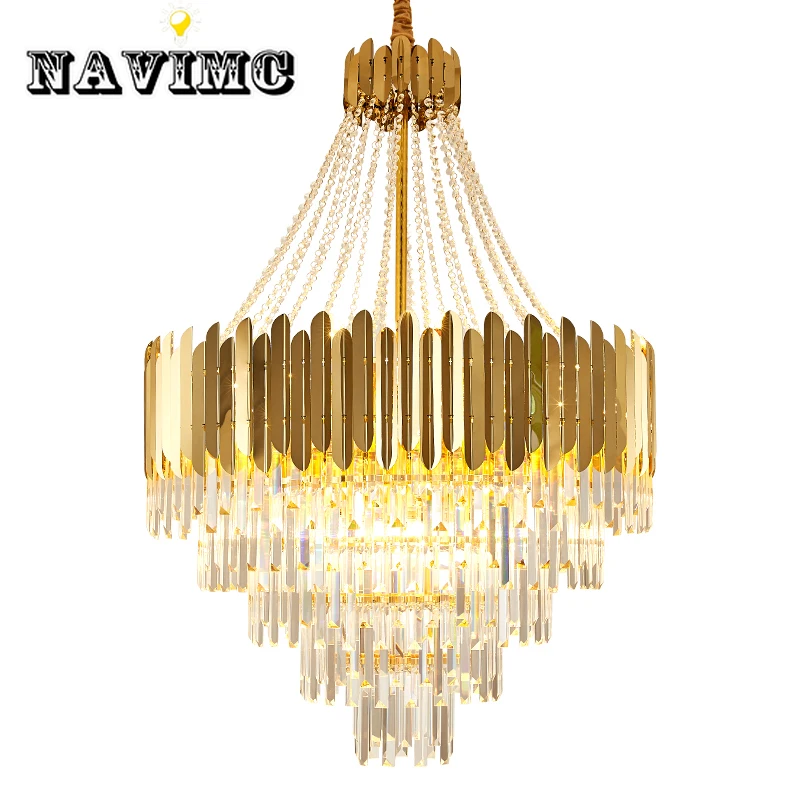 

Modern Chandelier Lustre Titanium Gold Steel Led K9 Crystal Hanging Lamp Lighting Fxiture Lamparas
