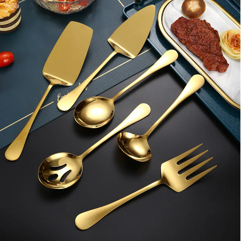 Gold Stainless Steel Western Serving Tableware Fork Spoon Shovel Set Portable Cutlery Dinnerware for Steak Kitchen Utensils cutlery set western style cutlery set stainless steel cutlery set