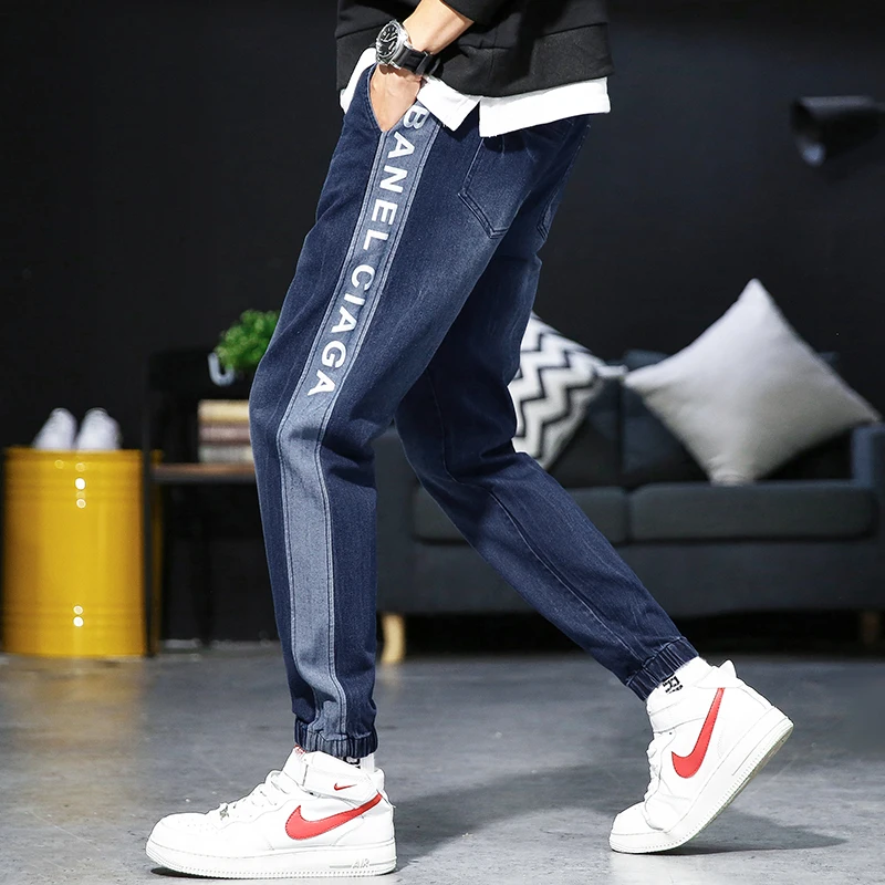 

Hot Sale Midweight Stripe Striped Mid Cotton Full Length None Autumn New Korean Trendy Men's Denim Trousers Big Size Male