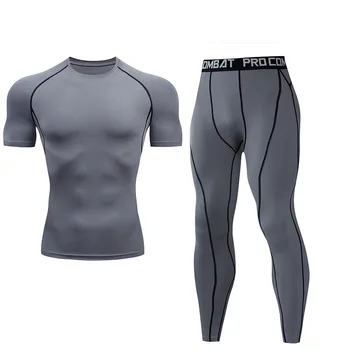 

Quick Drying Men's Hot Underwear Suit Fitness Tights Short Sleeve + Long Pants Compression Running Training Gym Men's Wear 2020