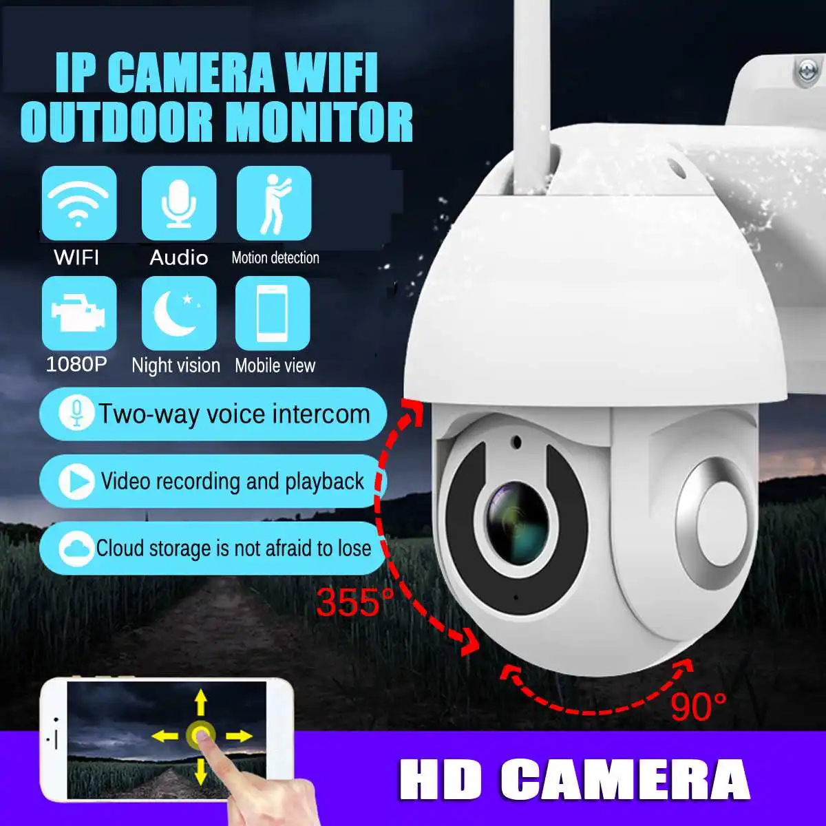 

IP Camera 1080P Surveillance WiFi Camera Network Monitor Record Waterproof Indoor/Outdoor Two Way Audio Voice Intercom