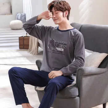 

New Autumn And Winter 100% Cotton Men's Pajamas Set Plus Size L-2XL Plaid Pyjama Long Sleeve Casual Male Sleepwear Suit