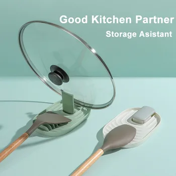 

Spatula Rack Spatula Ladle Shelf Spoon Pot Lid Holder Rack Cover Strainer Pad Multifunction Stand Containers Kitchen Organizer