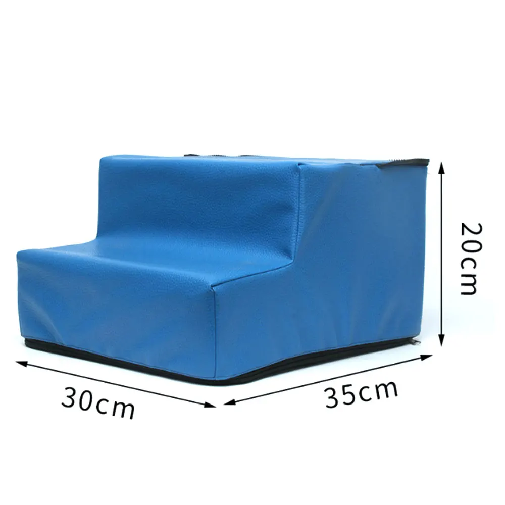 Blue leather S Лестница для домашних животных, дышащая сетка, складная Съемная кровать для домашних животных, лестница для собак 2/3 шагов, лестница для маленьких собак, щенков, кошек, подушка для кровати, коврик - Цвет: Blue leather S