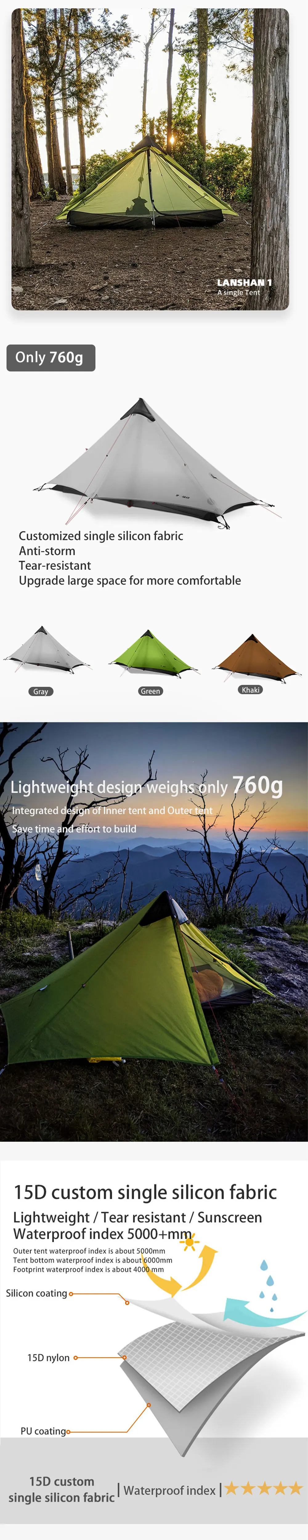 3F UL GEAR Lanshan 1 Ultralight Camping 3 Season 15D Tent 14