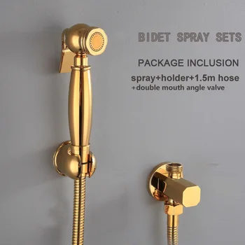 

brass bidets bidet spray single hole single cold all copper sprayer Toilet three-way angle valve Spray gun toilet set gold