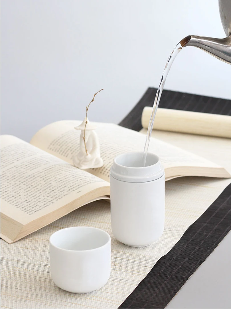 Portable white teaware Sets for trip for 1 drinking