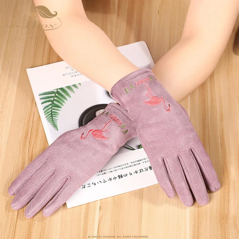 SISHION Ретро Фламинго вышитые замшевые перчатки с сенсорным экраном осенние и зимние теплые женские зимние водительские перчатки SP0695